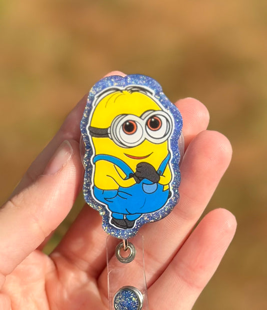 Minion Retractable Glitter Badge Reel