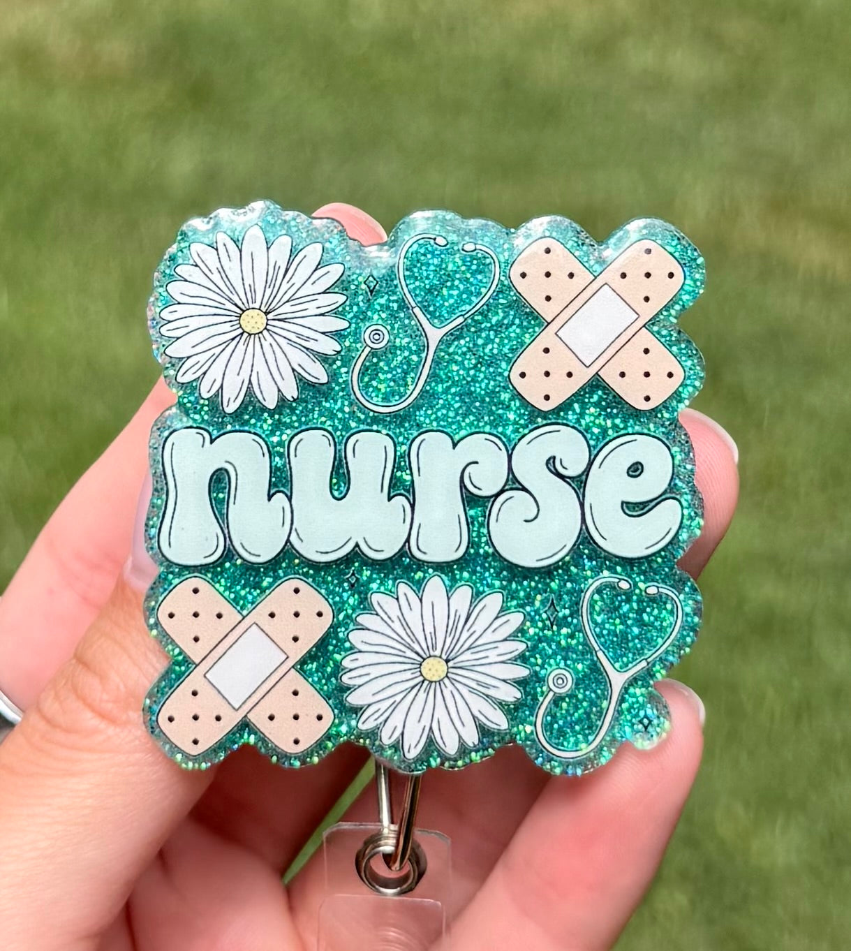 Nurse Design Glitter Retractable Badge Reel