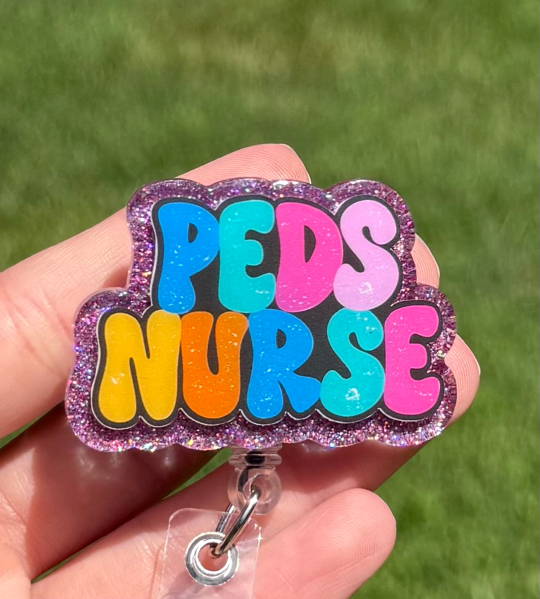 Peds Nurse Glitter Badge Reel
