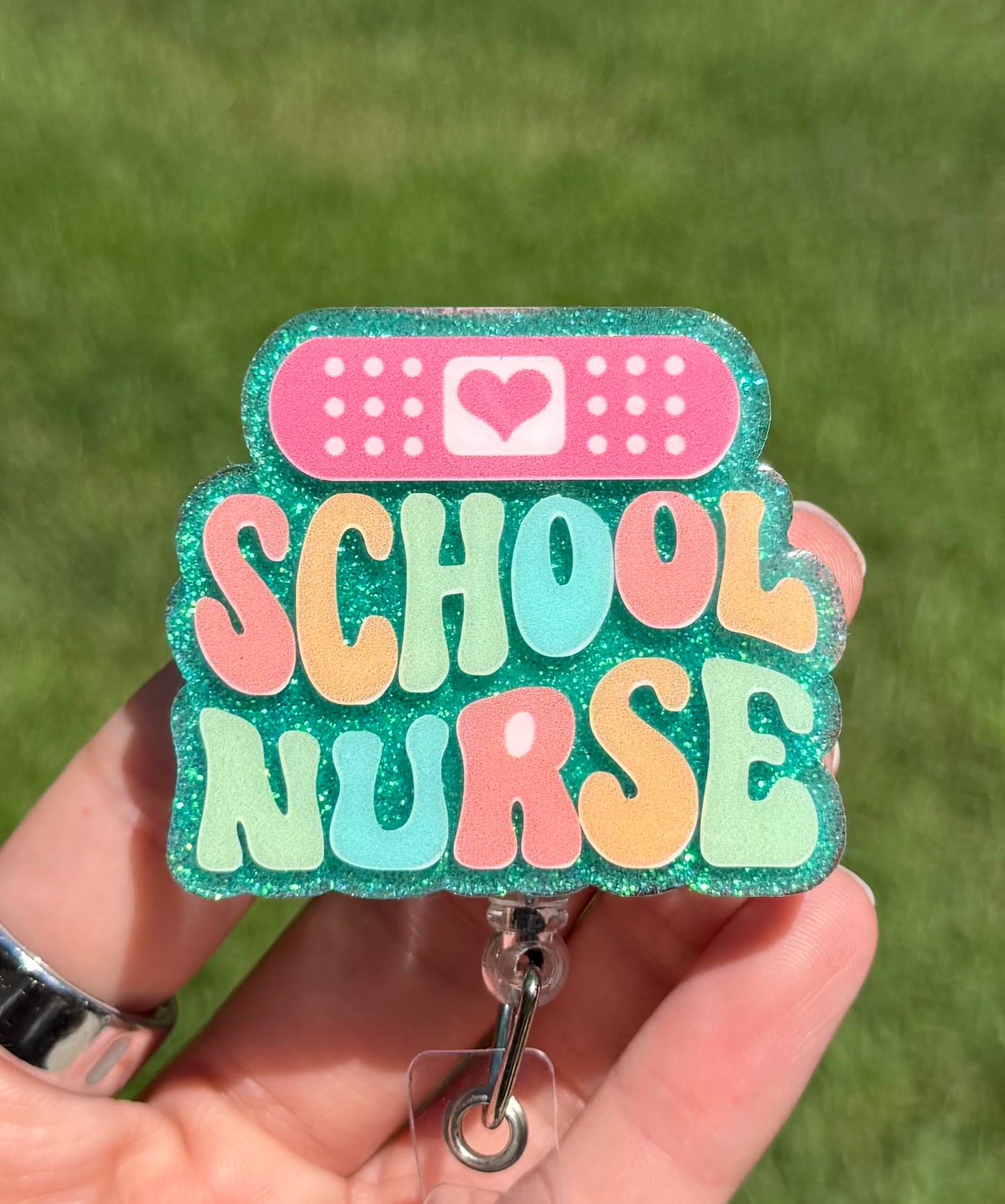 School Nurse Glitter Retractable Badge Reel