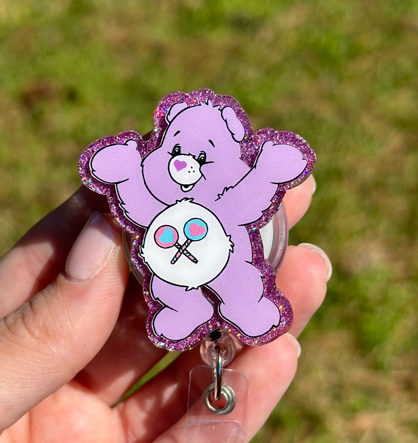 Purple Care Bear Retractable Badge Reel