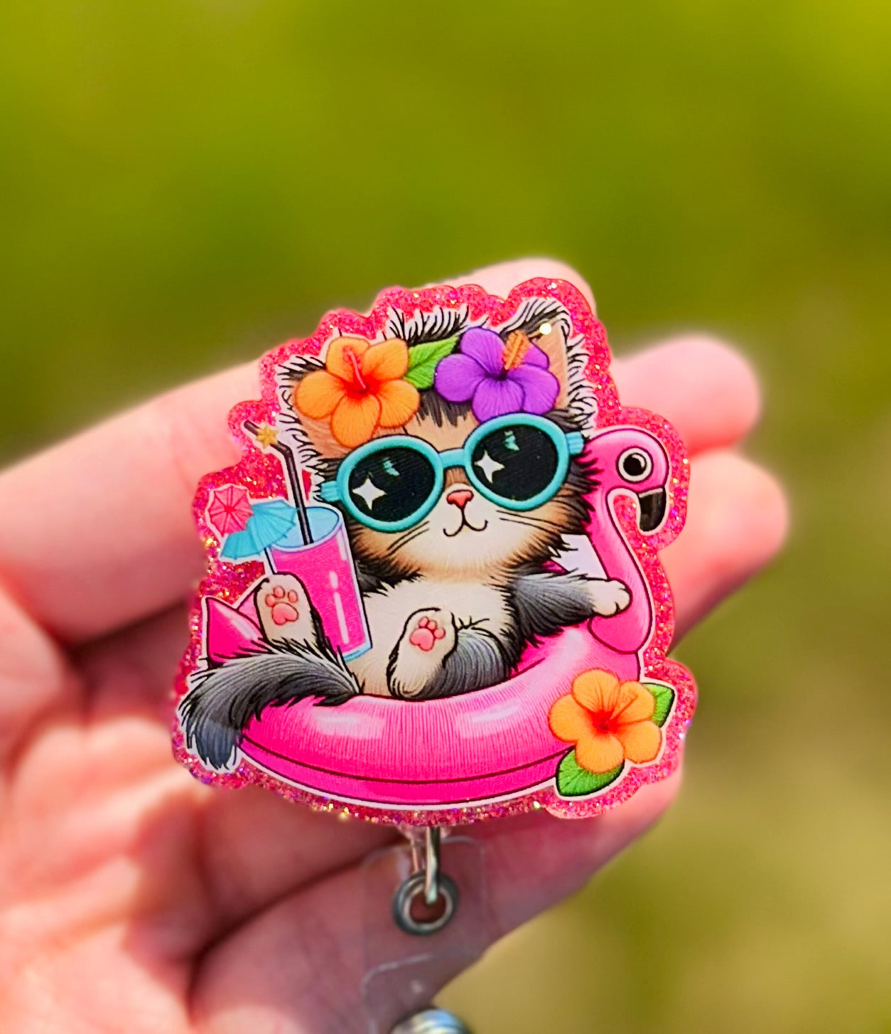 Badge Reel Float Floating Cat Glitter Retractable Badge Reel – Chandler's Customs