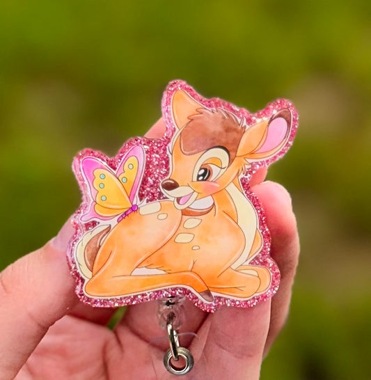 Bambi Glitter Retractable Badge Reel