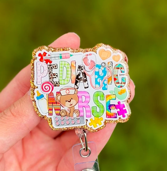 Pediatric Nurse Glitter Retractable Badge Reel