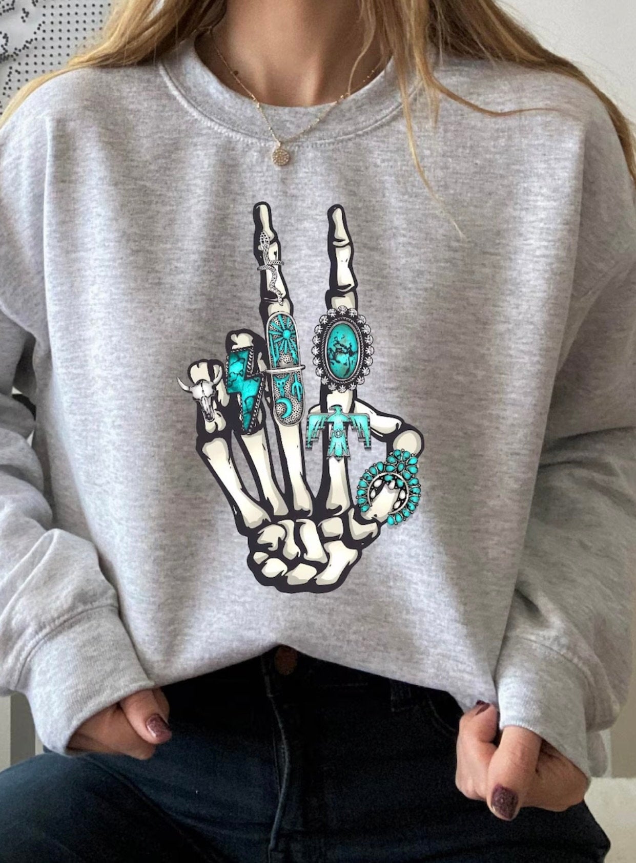 Conch Ring Skeleton Hand Crewneck *(PRE-ORDER)*