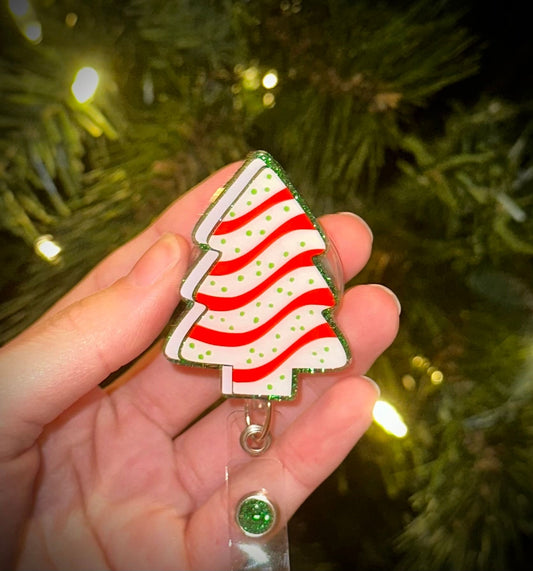 Christmas Tree Cake Glitter Retractable Badge Reel